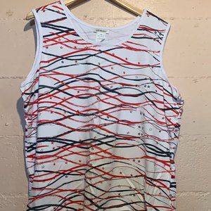 Sleeveless tank top - White with red and blue wavy line pattern 3XL